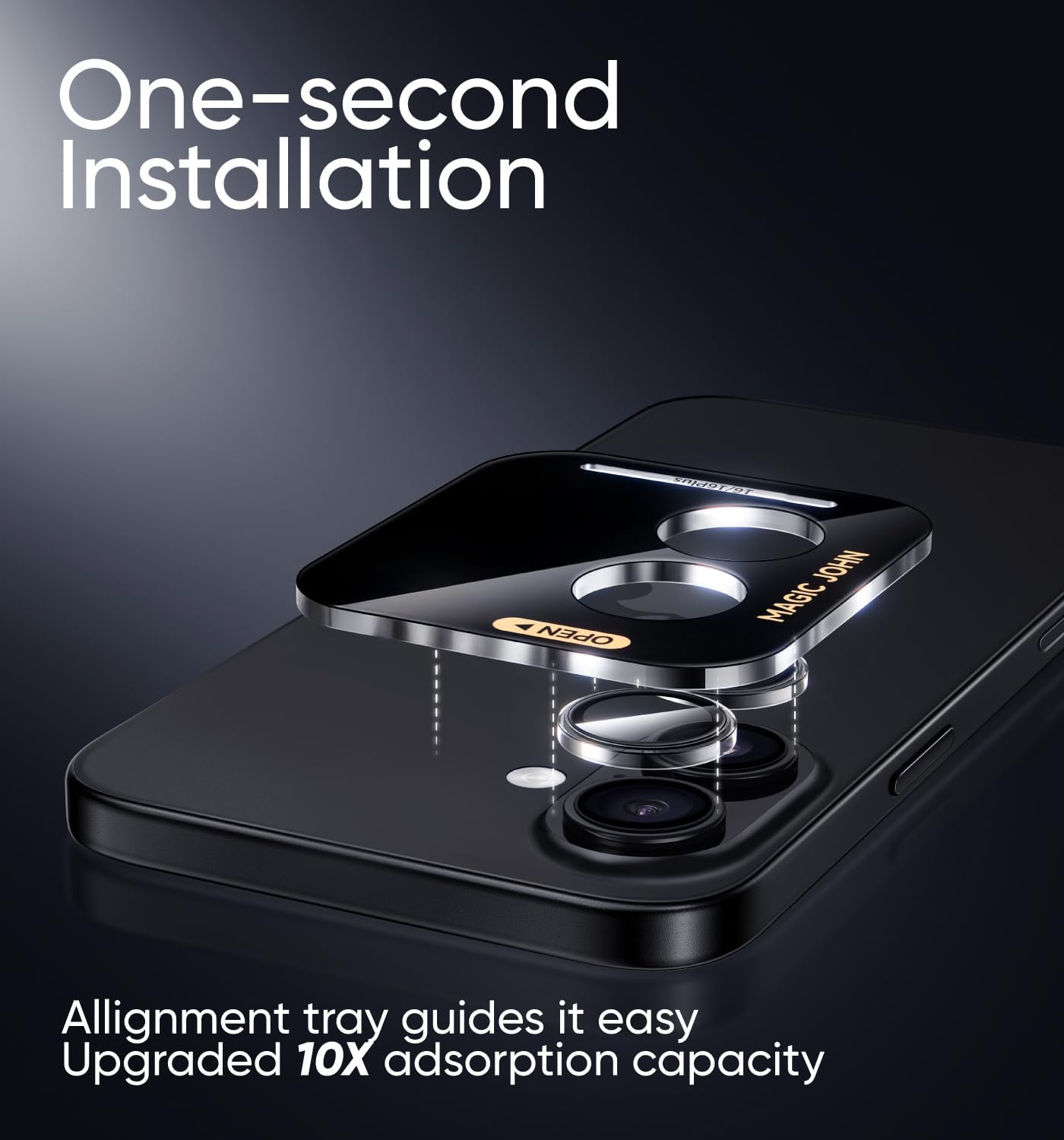 MAGIC JOHN for iPhone 16Plus/16 Camera Lens Protector [Alignment Kit&1:1 Invisible Perfect Fit] 9H Aerospace Tempered Glass Anti-Scratch Durable, Individual Cover Ring, Case Friendly, Set of 2, Clear