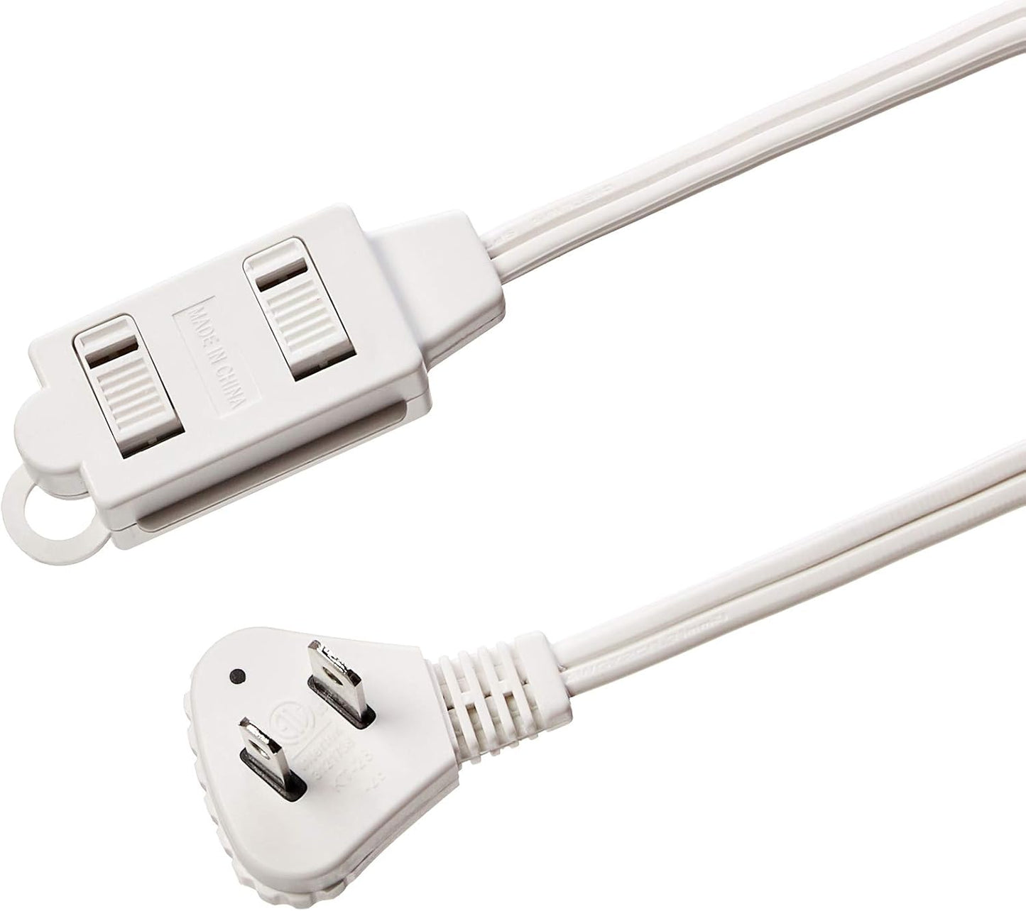Amazon Basics Extension Cord with Multiple Outlets, 3 ft 2-Prong Indoor Power Strip, Flat Plug, 13 Amps, 1625 Watts, 125 VAC, White, 2-Pack