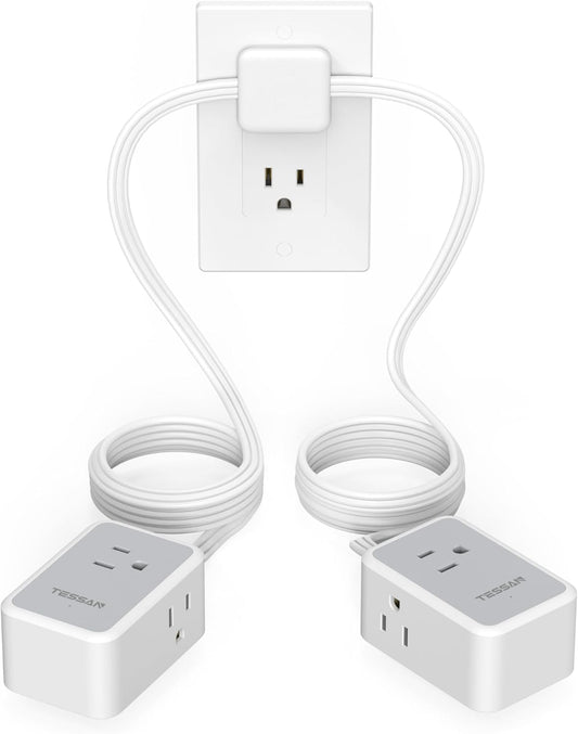 TESSAN Twin Extension Cord 12 FT, Double Ended Flat Plug Surge Protector Power Strip, 3 Non Blocking Outlets 6 Feet Power Splitter Each Side, Dual Split Outlet Extension for Home Office Dorm Room