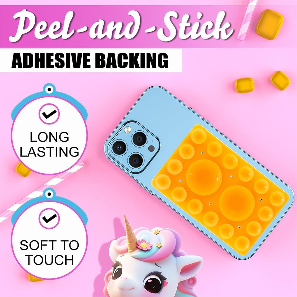 Silicone Suction Phone Holder, Adhesive Phone Accessory for iPhone & Android, Hands-Free Mirror Shower Holder, TikTok Videos & Selfies (Orange, Single Sided)