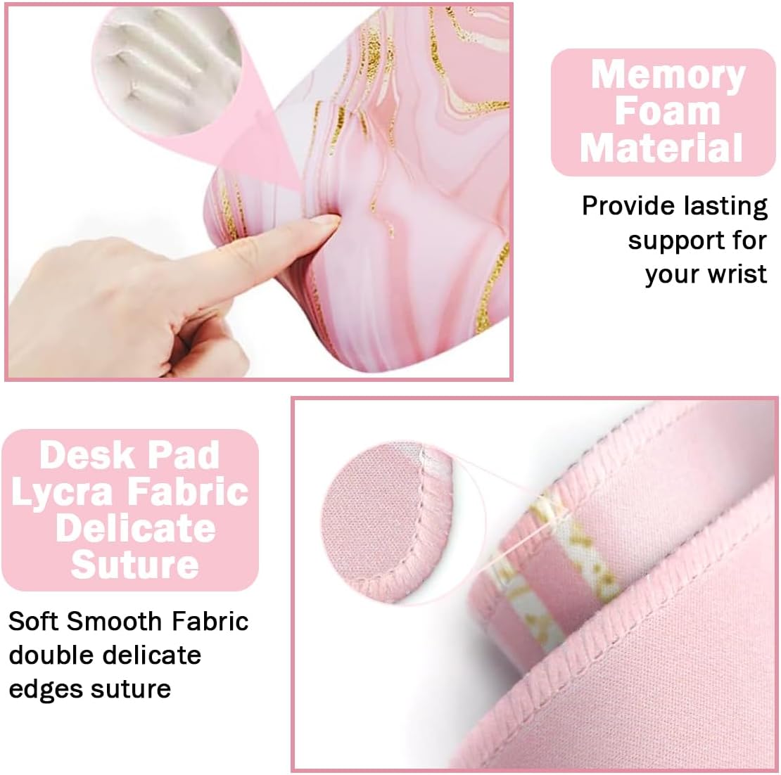 Keyboard Wrist Rest Large Mouse Pad Wrist Support for Computer, 4 in 1 Memory Foam Keyboard Pad Desk Mat Ergonomic Hand Rest Wrist Cushion for Home Office Gaming - Pink Marble
