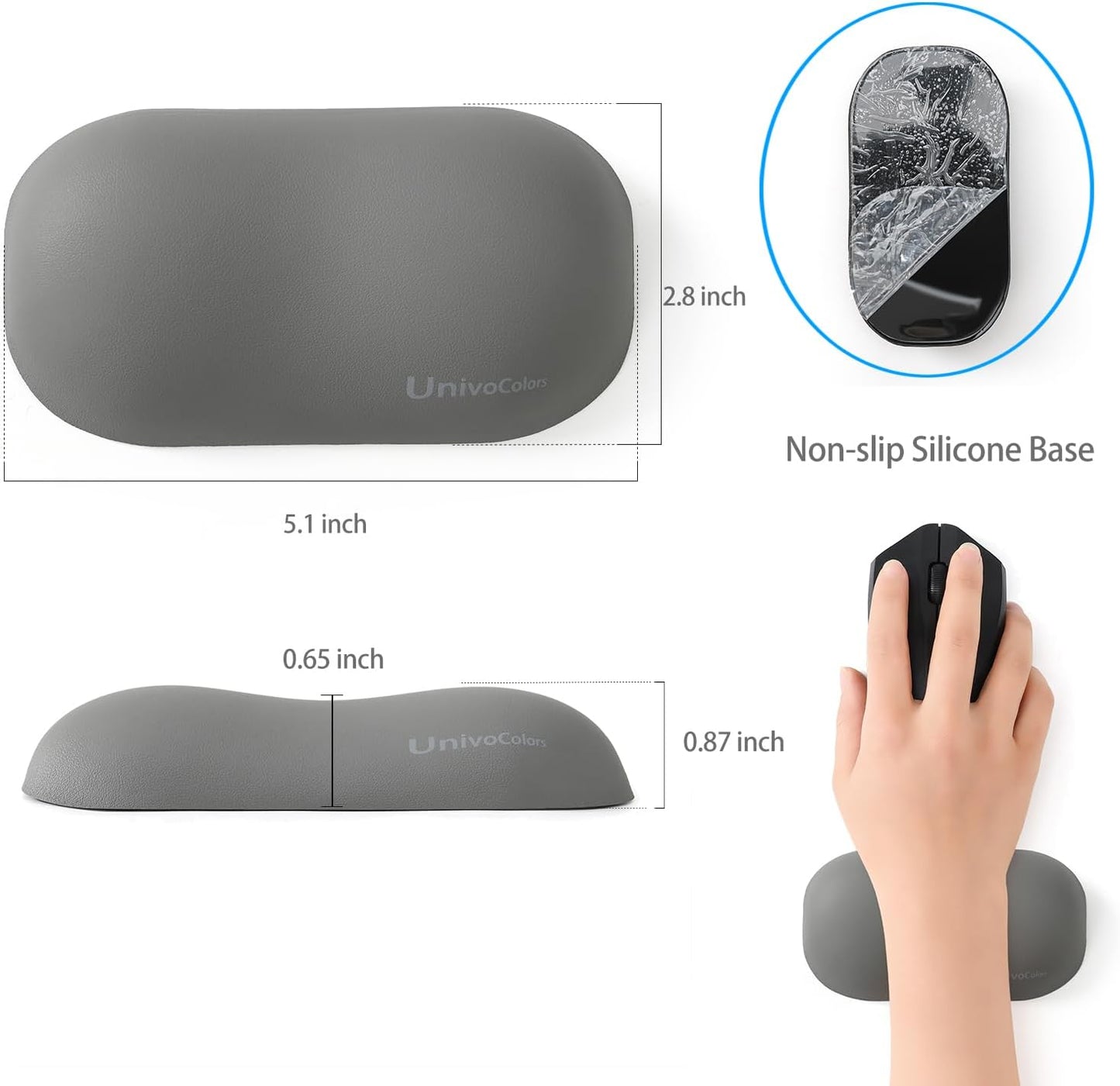 UnivoColors Design-Wave Wrist Rest, Artificial Sheepskin+Memory Foam+Ergonomic+Anti-Slip Gel, Resilience Support During Work and Gaming,Mouse Accessory,Grey
