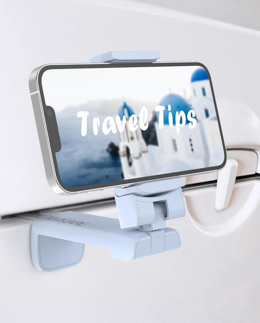 Airplane Travel Essentials Phone Holder, Universal Handsfree Phone Mount for Flying with 360 Degree Rotation, Travel Accessory, MiiKARE Travel Must Haves Phone Stand for Desk, Table -Blue