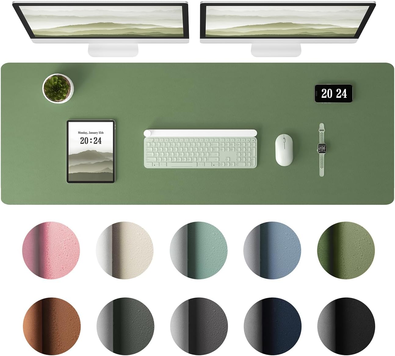 Aothia Leather Desk Pad Protector, Office Desk Mat, Large Mouse Pad, Laptop Desk Pad, Non-Slip PU Leather Desk Blotter, Waterproof Desk Writing Pad for Office and Home (Olive Green, 47" x 17")