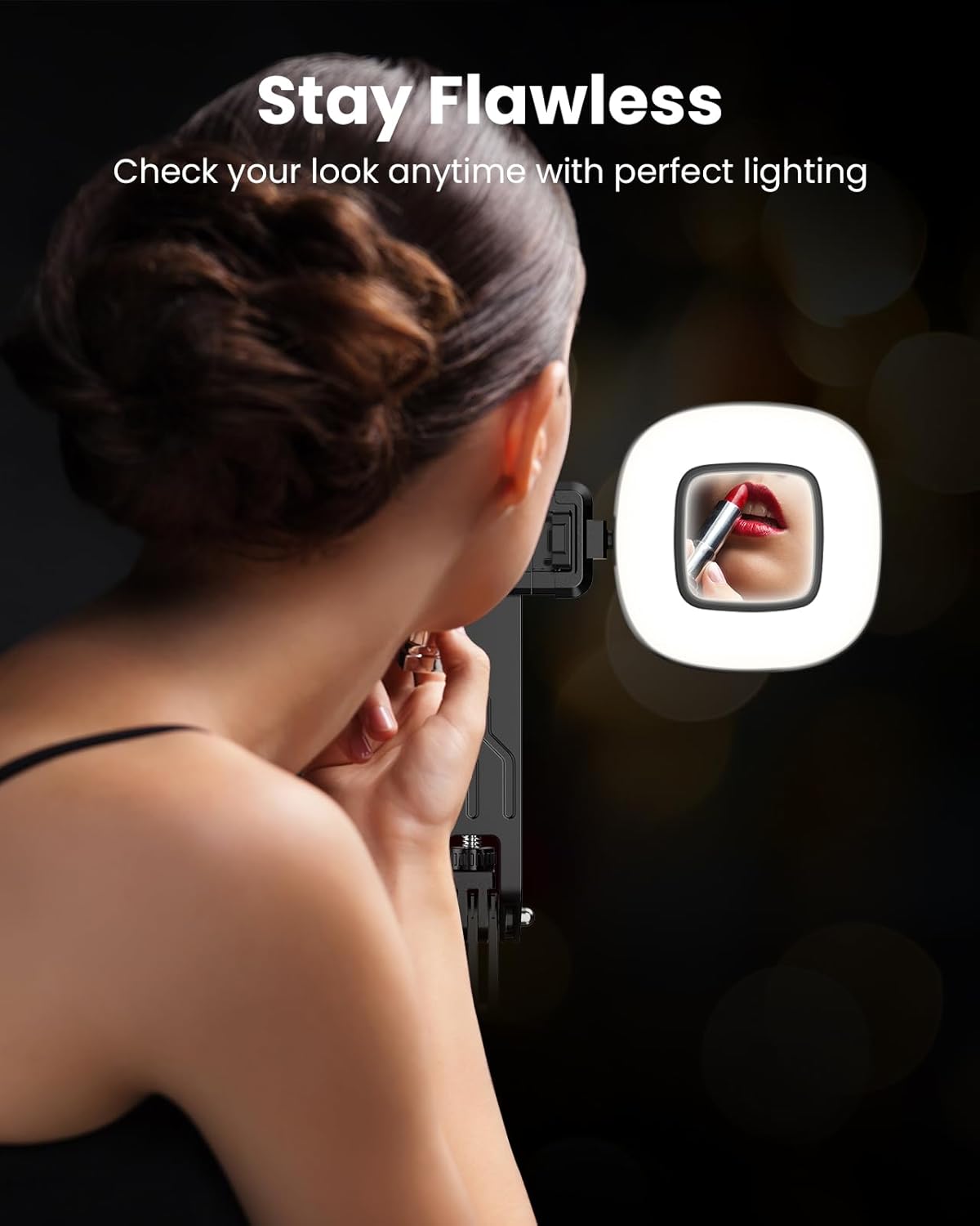 71" Selfie Stick Tripod with Wireless Remote & 2 Fill Lights, Tall Phone Tripod Stand with Quad-Leg Base, Aluminum Alloy White Stick for iPhone, Android, GoPro, Vlogging & Video