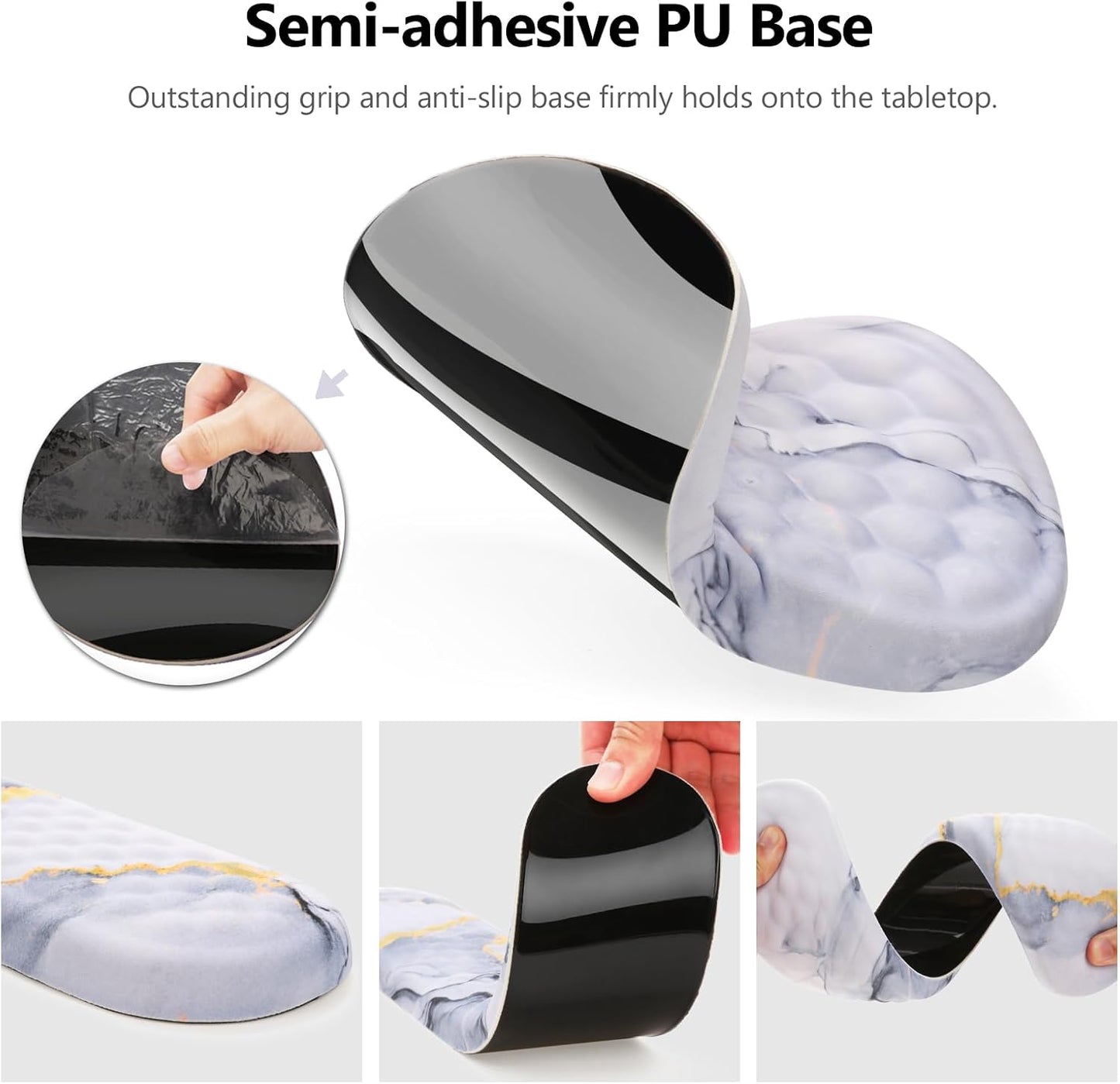 Mouse Pad Wrist Support, Laokiiy 2 in1 Keyboard Wrist Rest+ Ergonomic Mouse Pad, Non-Slip Wrist Rest for Computer Keyboard, Made Easy Typing & Relieve Wrist Pain(White Gold Gray Marble)