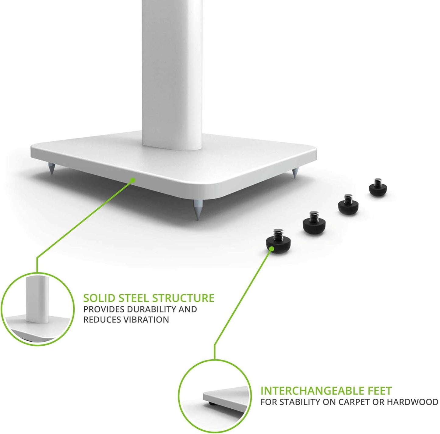 Kanto SP32PLW Universal Speaker Floor Stands for Bookshelf Speakers | 32" Tall | Two Sizes Rotating Top Plate w/Foam Padding | Carpet & Hardwood Feet | Hidden Cables | ¼”-20 Mounting | Pair | White