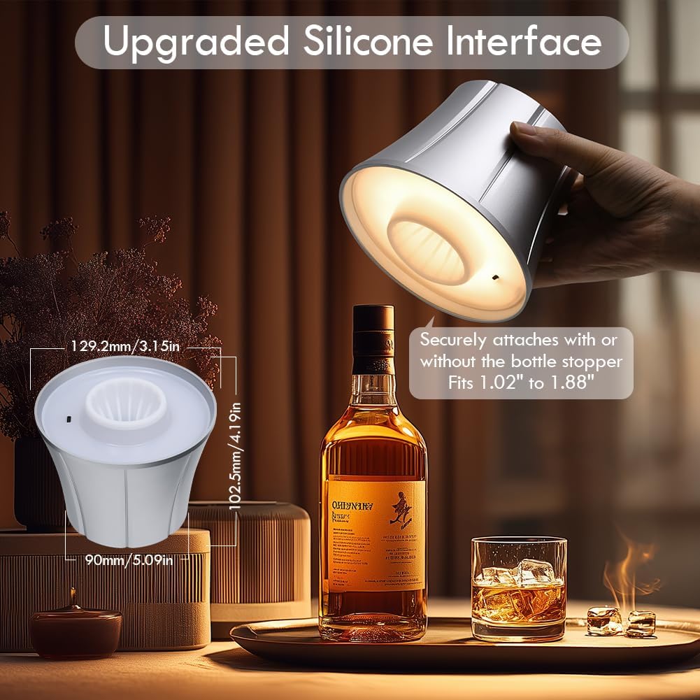 WILIT Wireless Bottle Lamp for Liquor Bottles, Dimmable Cordless Table Lamp Shades, Battery Operated Night Light for Bedroom, Home Bar Decor, Living Room, Dinning, Party, Women Gifts, Men Gifts