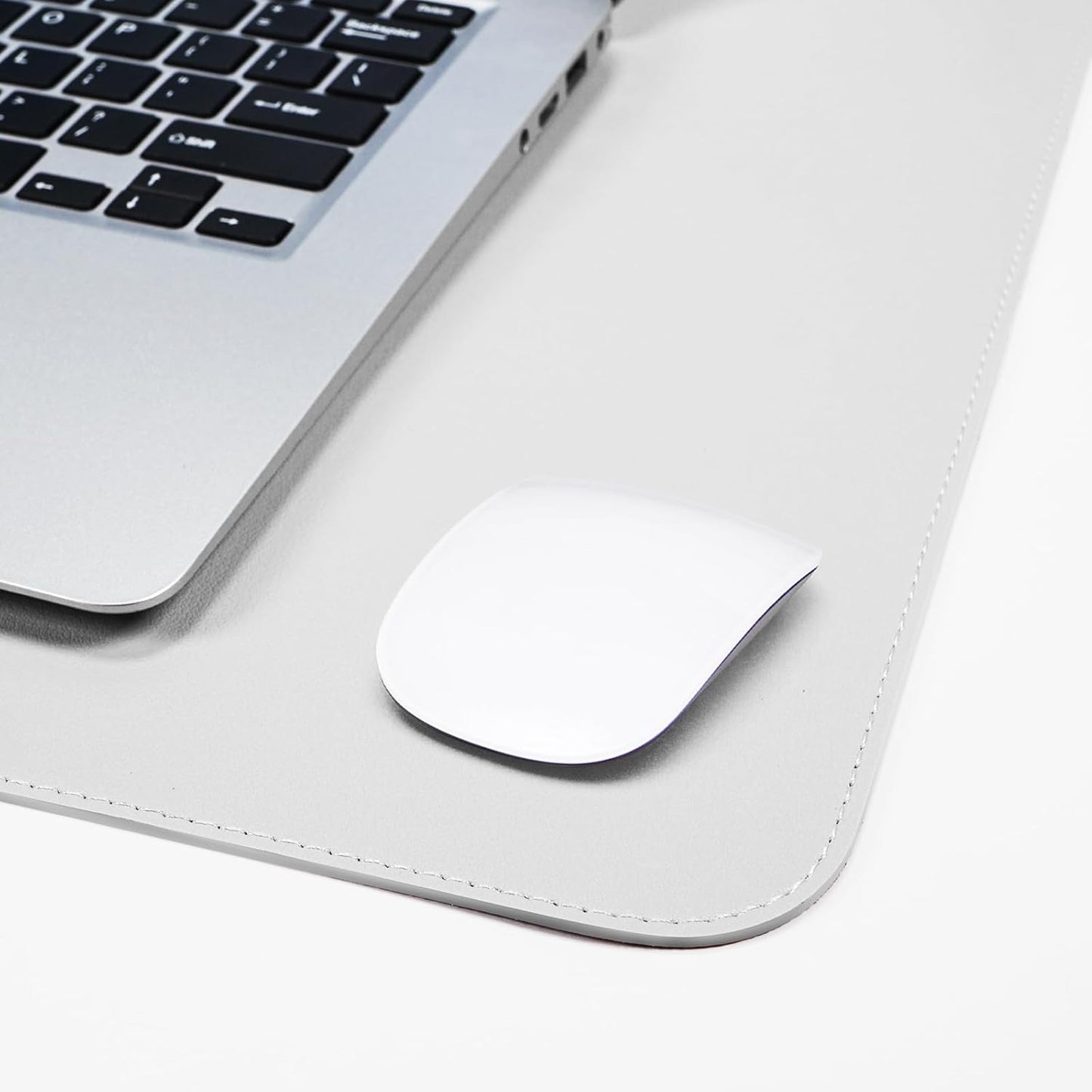 Leather Desk Protector, 47in*23.7in Large Mat with Natural Cork & PU Leather, Mouse Pad, Non-Slip Office Mat, Waterproof Writing Pad for Office and Home (Ivory White)