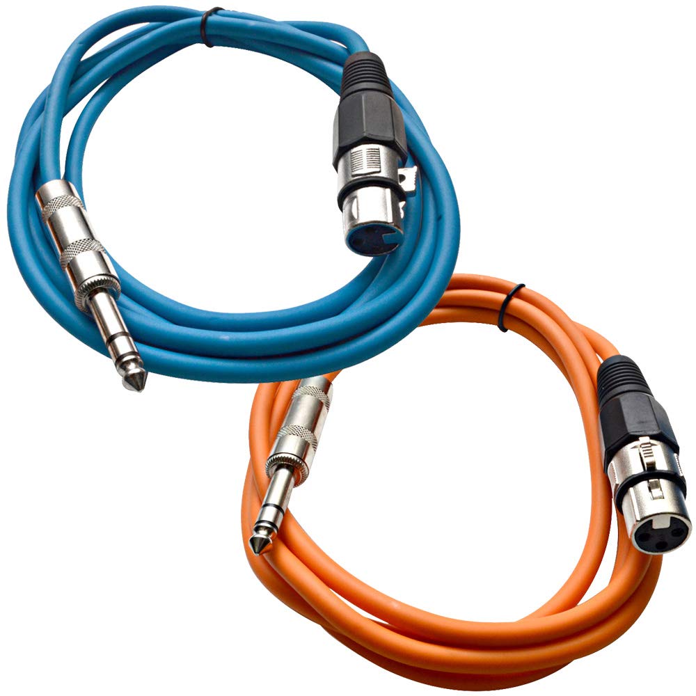 Seismic Audio - SATRXL-F6-2 Pack of 6 Foot 1/4 Inch TRS to XLR Female Patch Cables - Balanced - 6 Foot Patch Cord - Blue and Orange