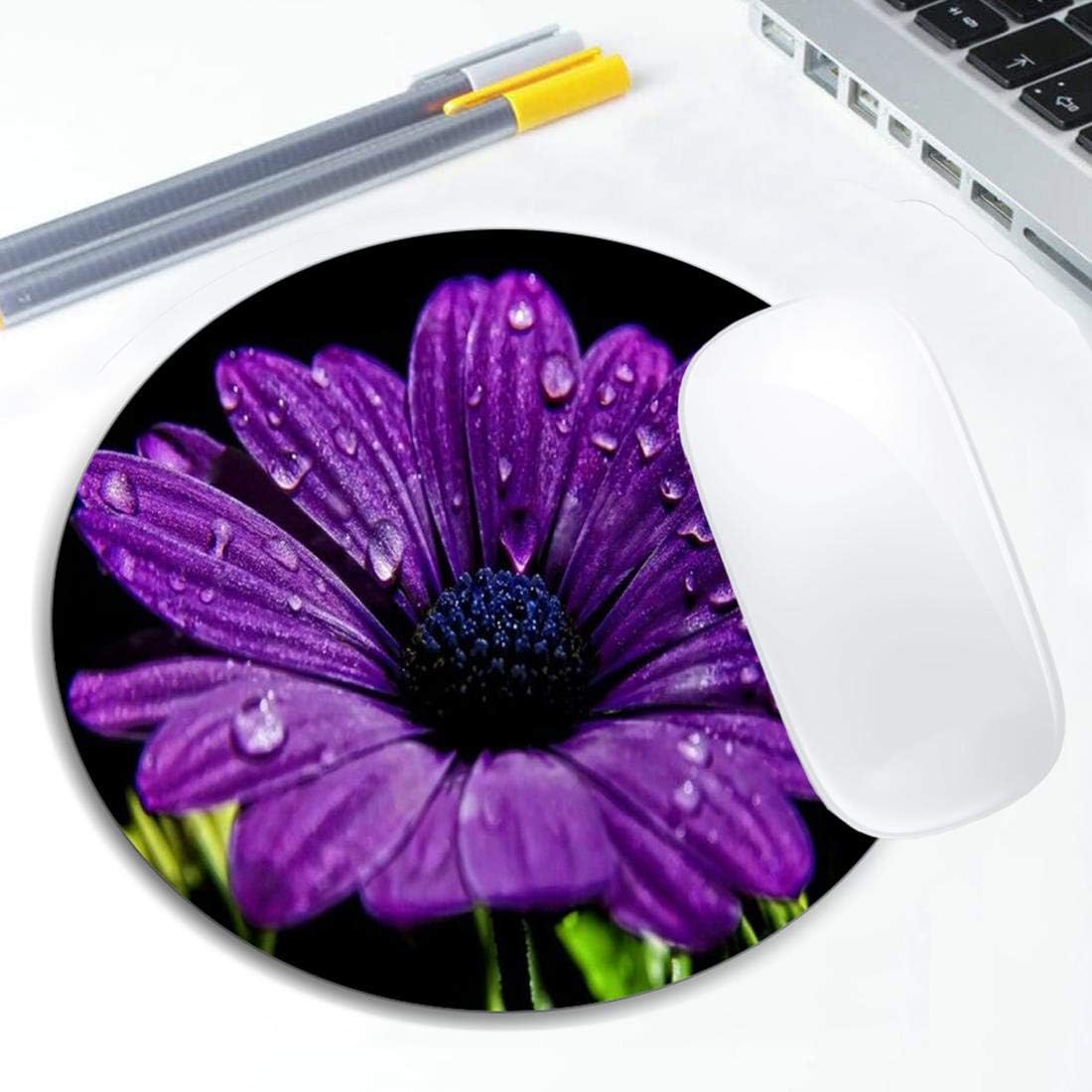 Purple Flower Mouse Pad Round Non-Slip Rubber Mousepad Laptop Office Computer Decor Cute Desk Accessories Customized Design Mouse Pad