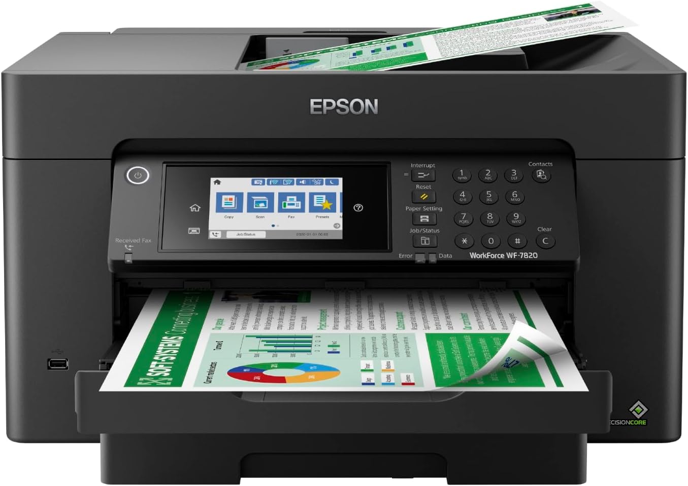 Epson Workforce Pro WF-7820 Wireless All-in-One Wide-Format Printer with Auto 2-Sided Print 13" x 19", Copy, Scan & Fax, 50-Page ADF, 250-sheet Paper Capacity, Works with Alexa, Large Black