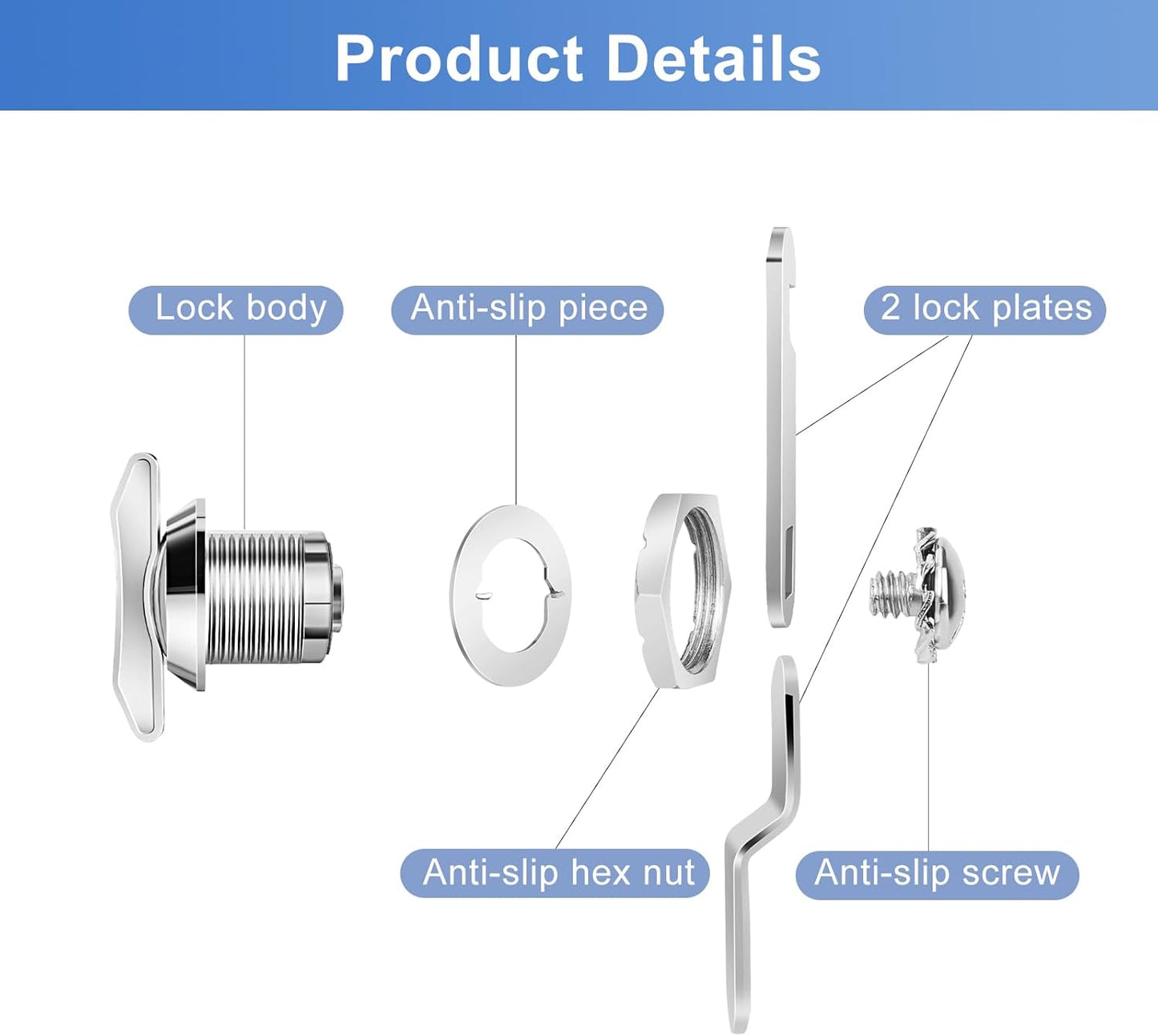 Thumb Operated Offset Cam Lock, 5/8" Cylinder Fits on 3/8" Max Door Thickness, Non-Locking Cam Lock for RV Compartment Storage Door, Cabinets, Drawers (5/8 Inch 3Pack)