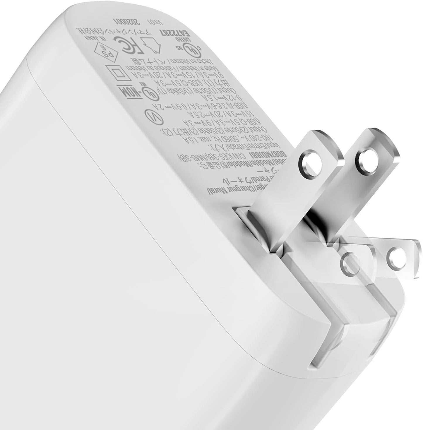 Amazon Basics 68W Two-Port GaN Wall Charger with 1 USB-C (60W) & 1 USB-A Ports (18W) with PD for Laptops, Tablets & Phones (iPhone 16/15/14/13/12/11/X, iPad, MacPro, Samsung, and more), Non-PPS, White