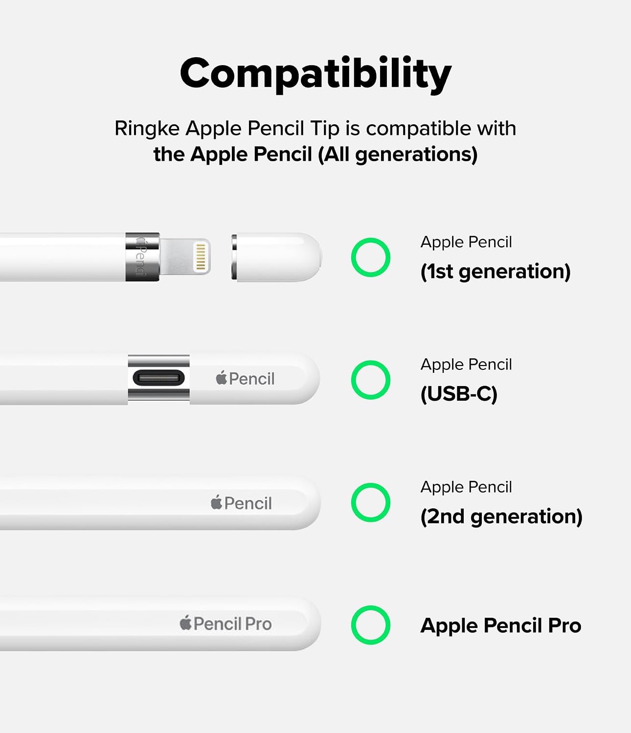 Ringke Apple Pencil Tips [3 Pack/Replacement for All Generations] Compatible with Apple Pencil Pro, 1st, 2nd Gen, USB-C Accessories, Chunky & Solid Feel Nib - 2B (Matte Light Gray)