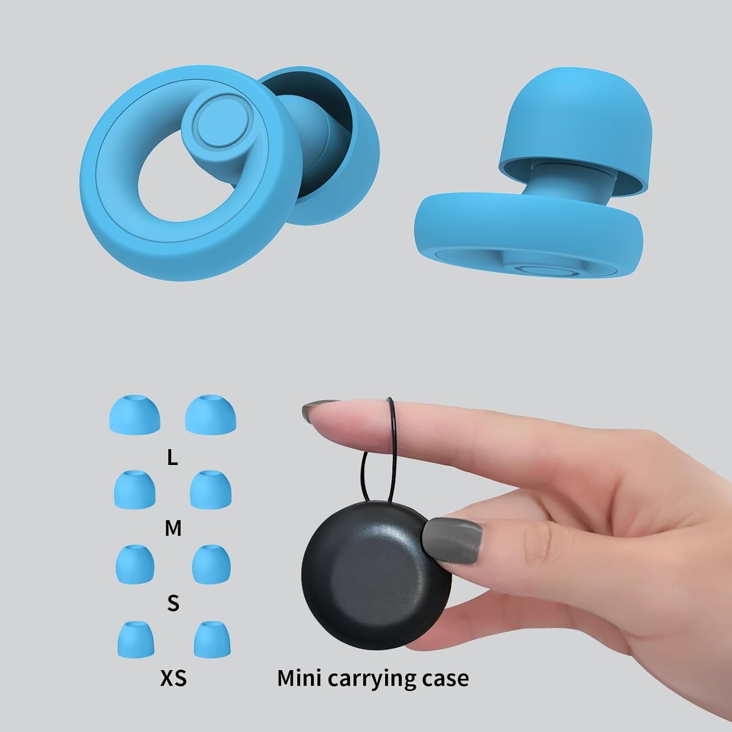 Ear Plugs for Noise Cancelling Ear Protection EarPlugs for Sleep,Concerts,Work,Study,8 Size Eartips with Small Box,Perfect -30dB Silicone Earplugs for Noise Reduction - Blue