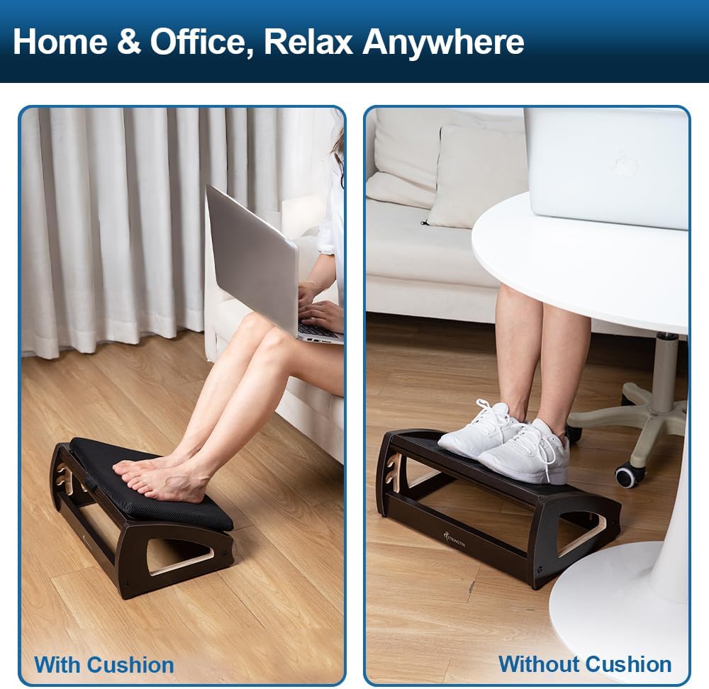 StrongTek Wood Ergonomic Footrest - 4-Angle Adjustable Foot Stool for Desk, Office Footrest, Anti-Slip Foot Stand for Under Desk, Enhances Posture, Promotes Blood Circulation, Easy Assembly (Espresso)