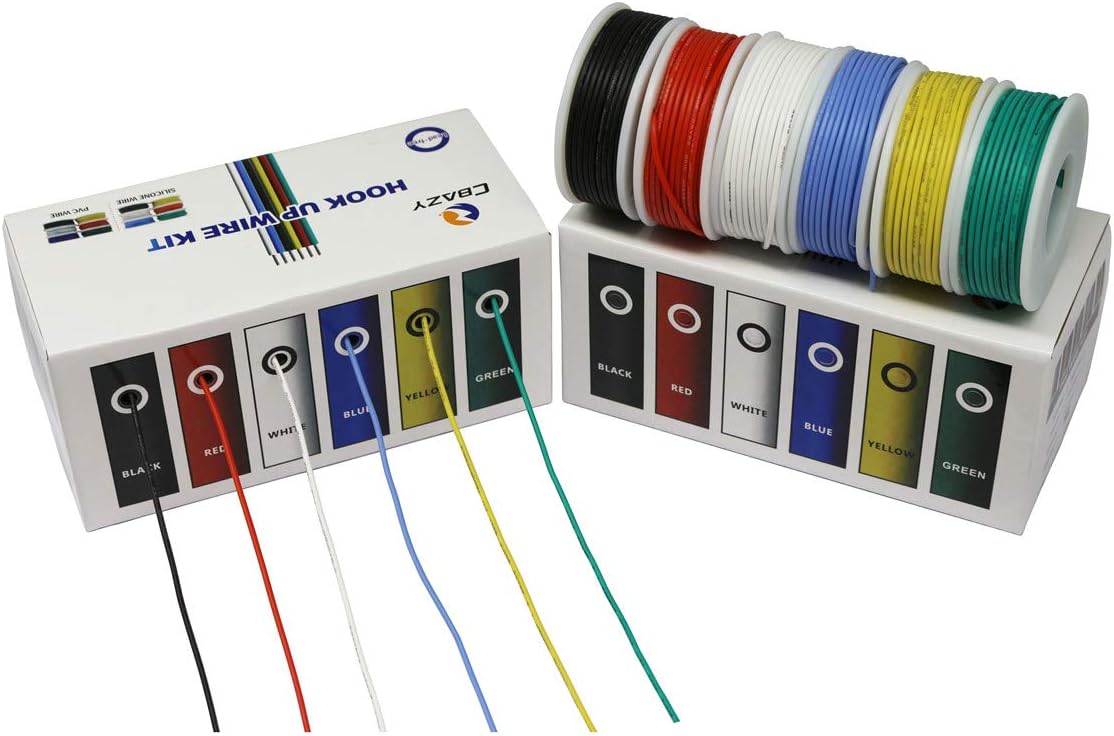 22 Gauge Flexible Silicone Wire Hook Up Kit - 6 Colors, 19.6 Feet Each, 22 AWG Stranded Electric Wire