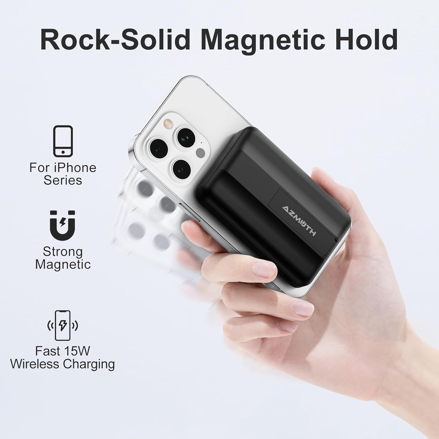 Azmuth Wireless Portable Charger with Stand, Slim 10000mAh Magnetic Power Bank for Magsafe, 22.5W Fast Charging Battery Pack Compatible with iPhone 16/15/14/13/12 Series