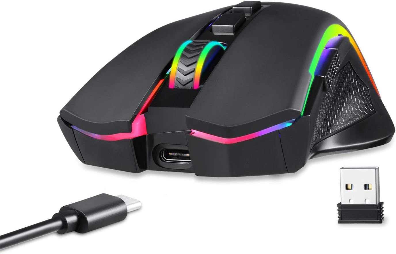 Redragon M602 Griffin RGB Gaming Mouse, RGB Spectrum Backlit Ergonomic Mouse with 7 Programmable Backlight Modes up to 7200 DPI for Windows PC Gamers (Black, Wireless)