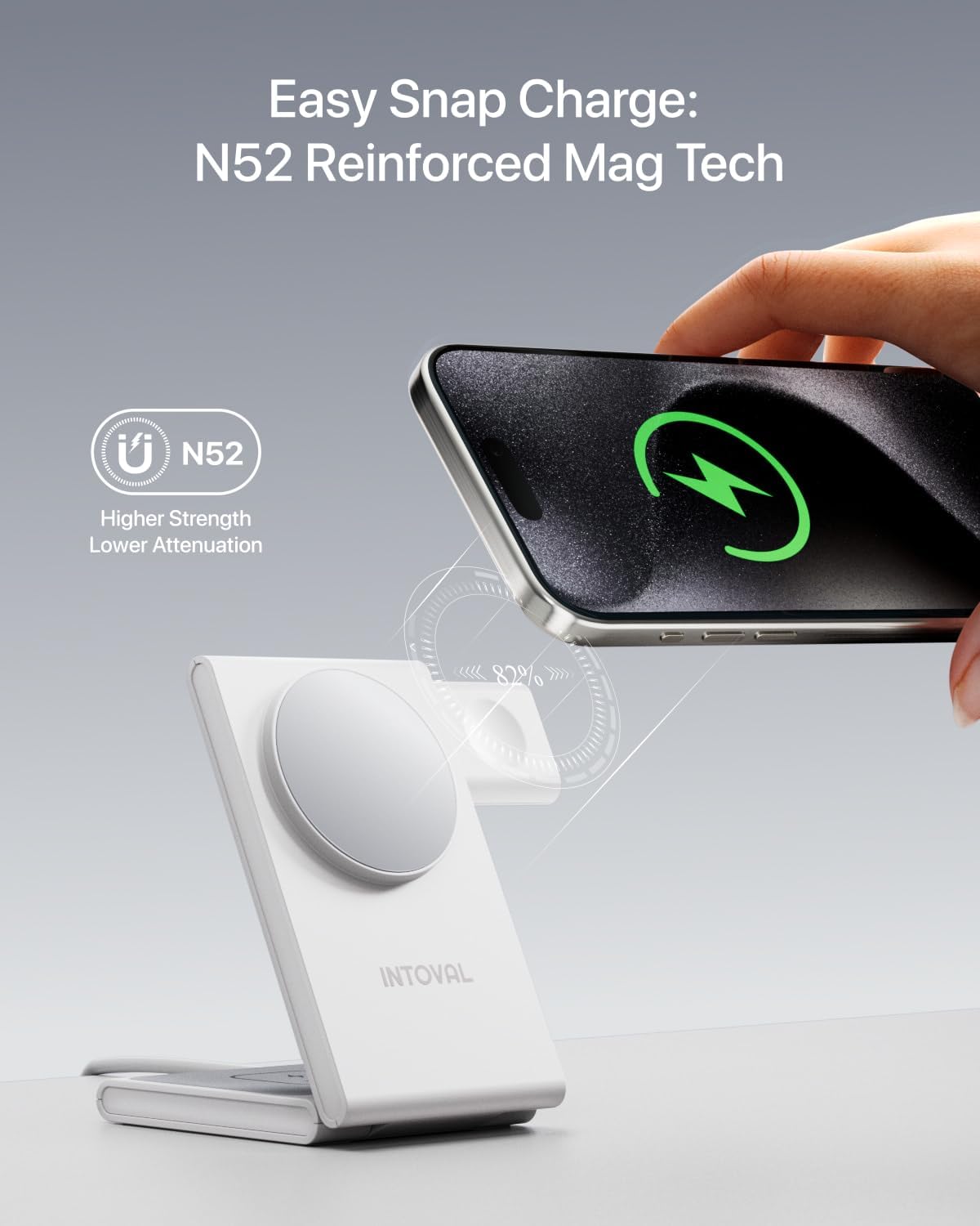 Intoval 3-in-1 Magnetic Charging Station, Travel Foldable Charging Dock for Magsafe iPhone 16 to 12(Plus/Pro/Pro Max), Apple Watch and AirPods, Desk and Bedside Trio Magnetic Stand (M5, White)