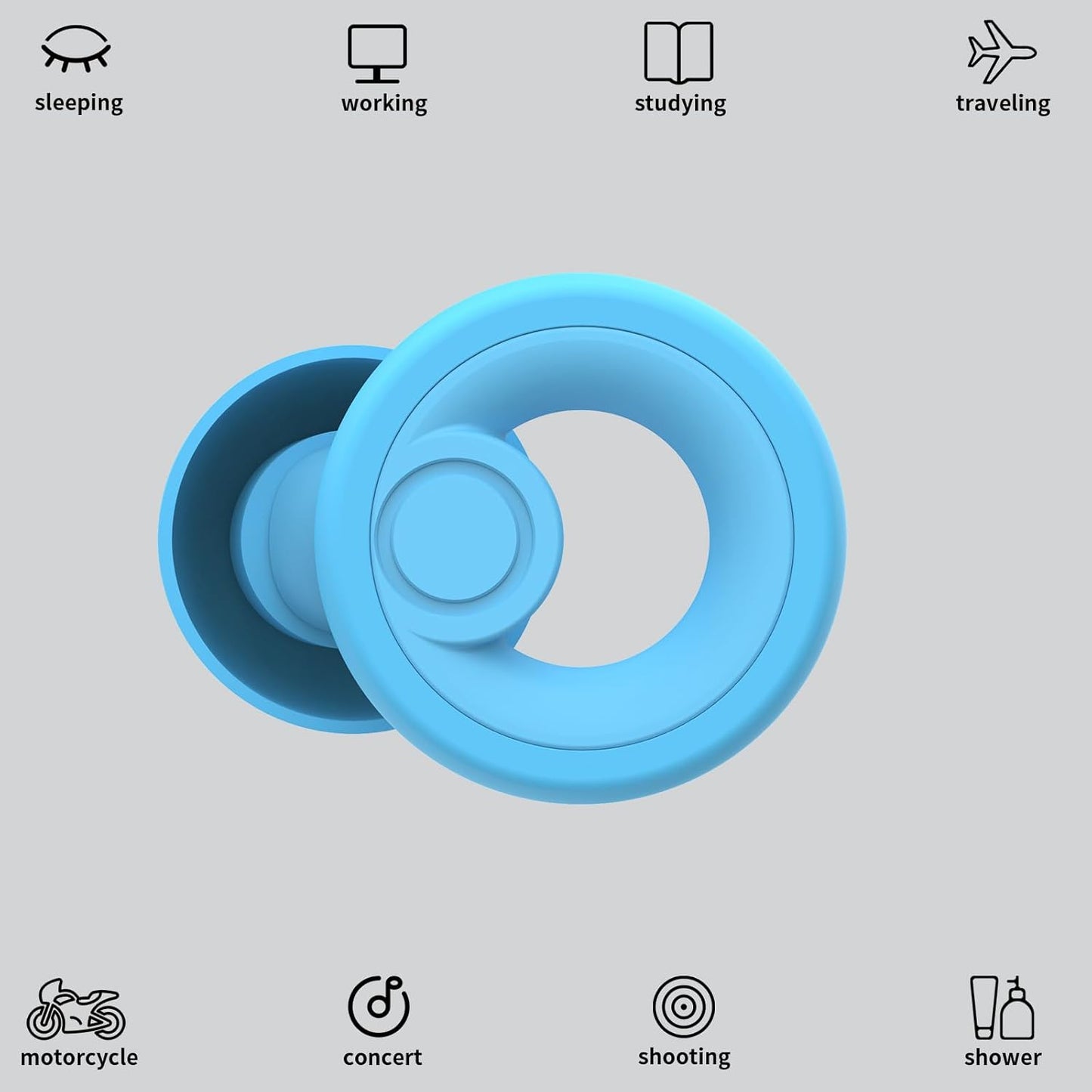 Ear Plugs for Noise Cancelling Ear Protection EarPlugs for Sleep,Concerts,Work,Study,8 Size Eartips with Small Box,Perfect -30dB Silicone Earplugs for Noise Reduction - Blue