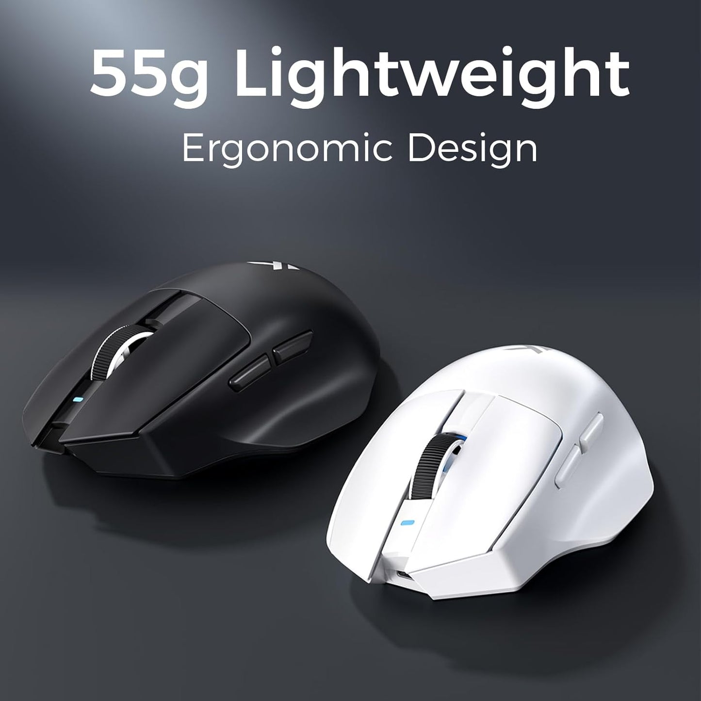 G7 Lightweight Ergonomic Wireless Mouse, PAW3311 12K DPI Sensor, Tri-Mode Connection, Wireless/Wired 1K Polling, 55g Weight, 800mAh Bettery (White)