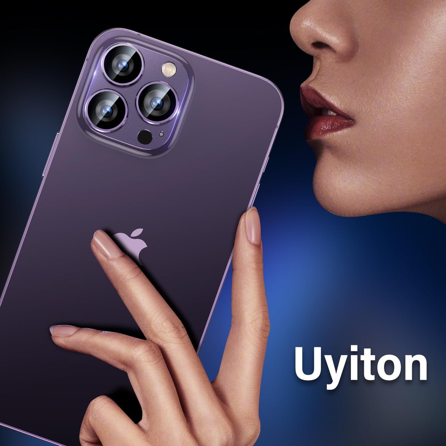 Uyiton for iPhone 14 Pro/iPhone 14 Pro Max Camera Lens Protector, [Drop Protection] 9H Tempered Glass Camera Cover screen Metal Ring Case Friendly Scratch Resistant Easy to Install - Matte Purple