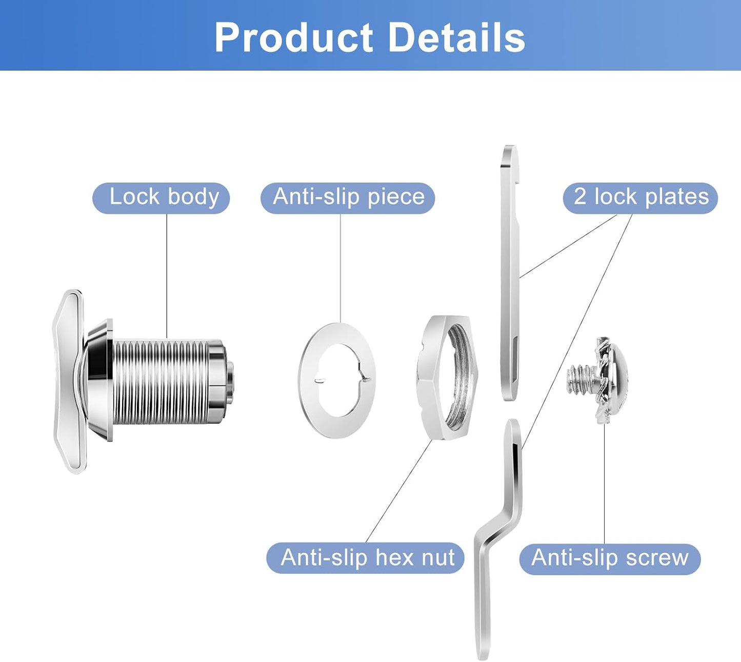 Thumb Operated Offset Cam Lock, 1" Cylinder Fits on 0.7" Max Door Thickness, Non-Locking Replacement Lock for RV Compartment Camper Storage, Cabinets, Drawers (1 Inch 6Pack)
