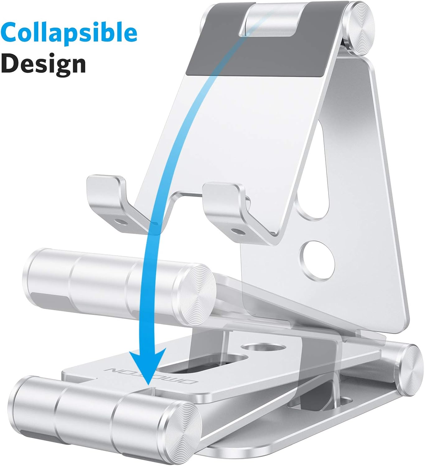 OMOTON Foldable Cell Phone Stand, C4 Portable Aluminum Phone Holder, Adjustable Phone Dock Cradle Compatible with iPhone 16/15/14/13 Pro Max, Samsung Galaxy, Small Tablets, All Smart Phones, Silver