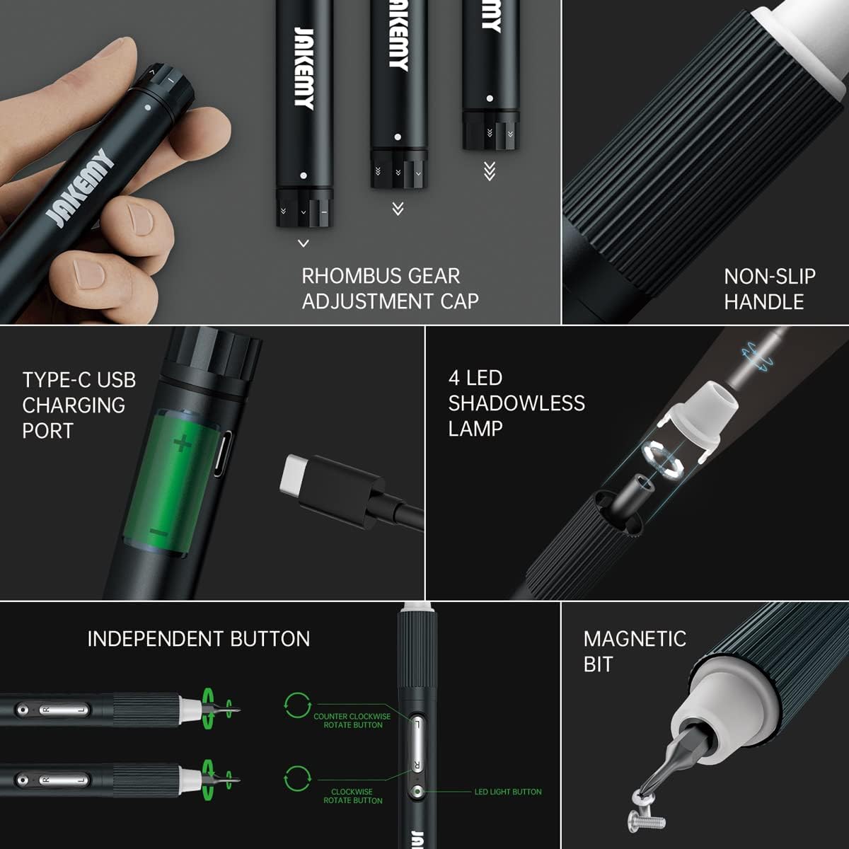 JAKEMY Electric Mini Laptop Screwdriver Repair Tool Kit Cordless Torque Power Gear Adjustable with Light Manual&Automatic Screwdriver Rechargeable for Phone,Consoles,Toys,Ect