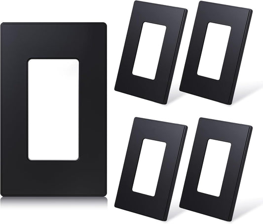 ELEGRP Matte Black 1-Gang Screwless Decorative Wall Plates, Standard Size Unbreakable Thermoplastic Faceplate Cover for Decorator Receptacle Outlet Switch, UL Listed (5 Pack)