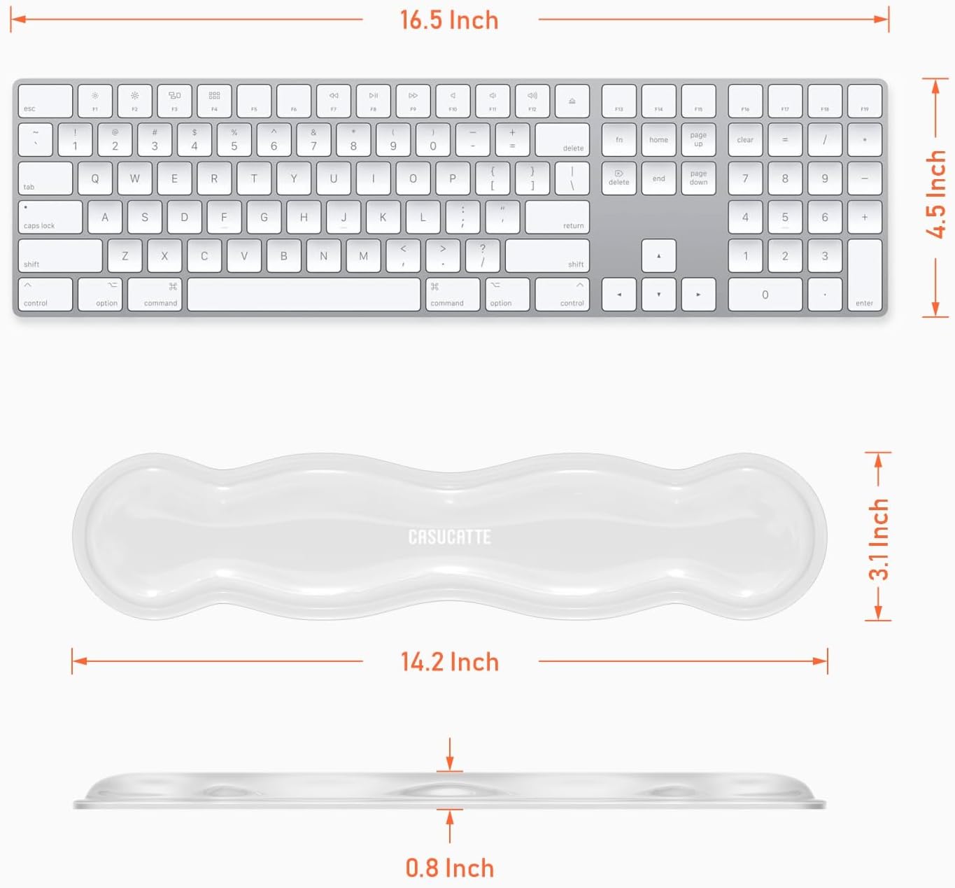 CASUCATTE-Clear Gel Wrist Rest for Keyboard - Super Non-Slip, Soft & Comfortable, Washable, Relieve Office or Gaming Wrist Pain