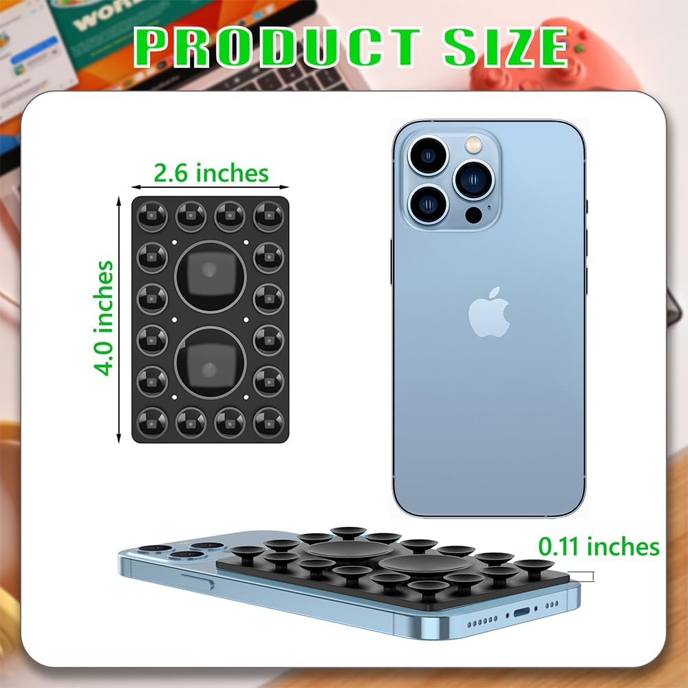 Silicone Suction Phone Holder Mount,Silicon Adhesive Phone Accessory for iPhone and Android, Hands-Free Mirror Shower Phone Holder,TikTok Videos and Selfies (Black, Single Sided)