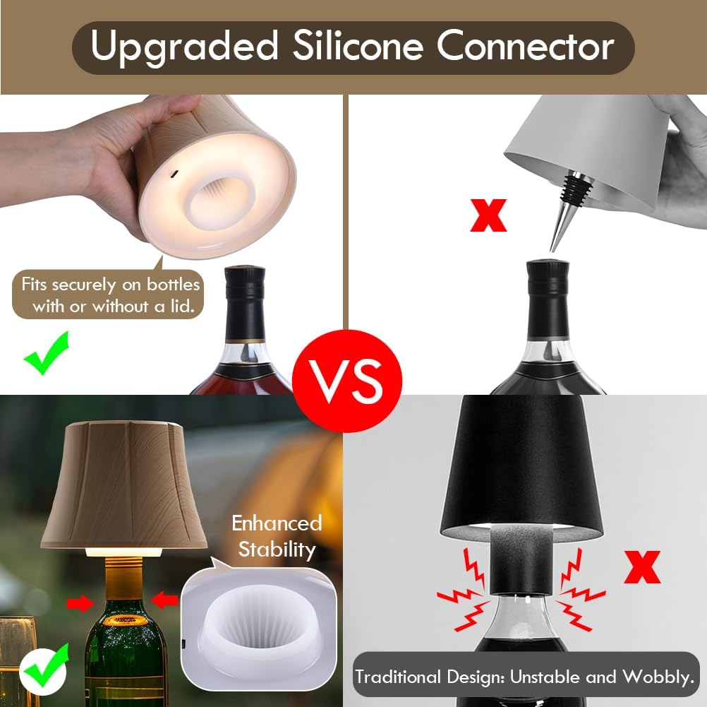 WILIT Wireless Bottle Lamp Shades for Table Lamps, 3 Level Brightness Bottle Lights for Liquor Bottles Topper, Led Bar Table Lamp, Home Bar Decor, Room Decor Accessories, Gifts for Men Women