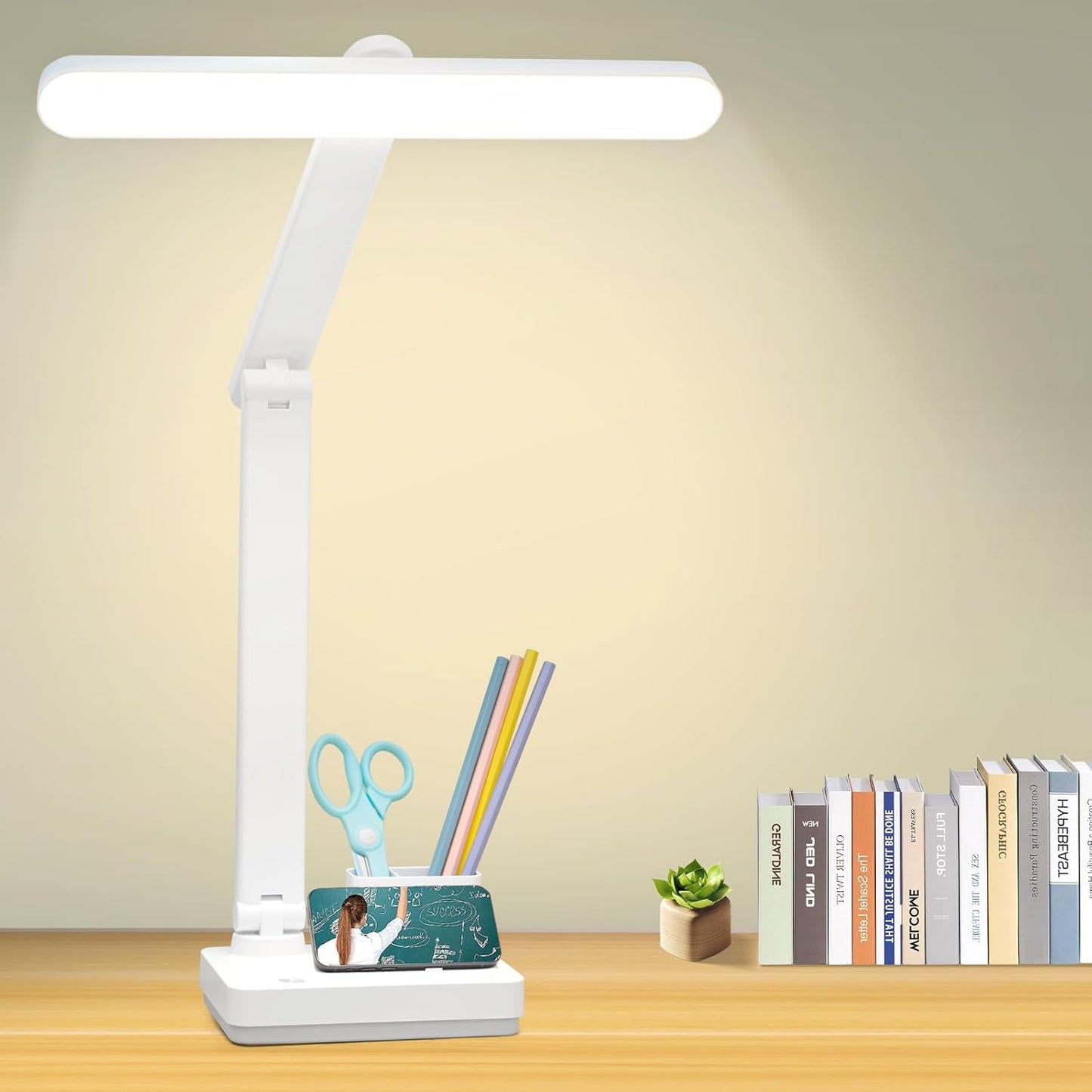 Cordless Desk Table Lamp Reading Light Rechargeable Battery 4000mah, Tall & Large Light 50 LED,Touch 3 Modes,2 Ways Power,Dimmable, Bedroom Bedside Lamp,20 Inch