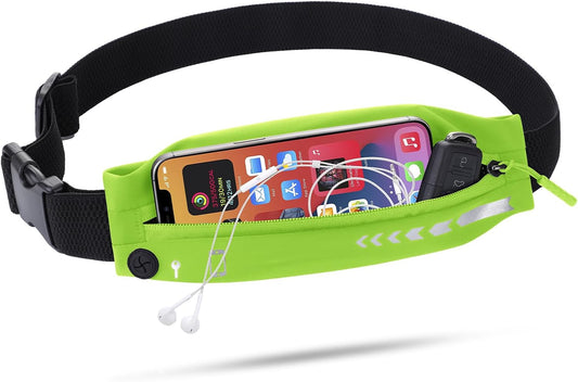 USHAKE Slim Running Belt for Women Men-Runners Phone Holder Fanny Pack, Adjustable, Bounce Free Waist Pouch bag for Workout, Money Belt, Run Gear Accessories Neo Green