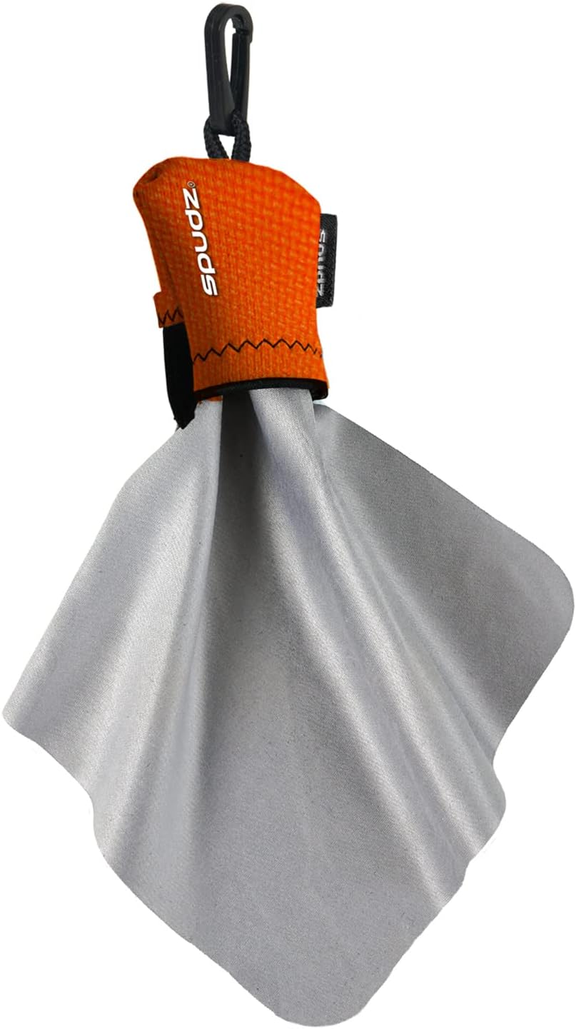 SPUDZ Ultra Microfiber Lens Cleaner – Closable Pouch, Clip-On, Washable – for Optics, Scopes, Glasses | Blaze Orange, 10 x 10 Inch