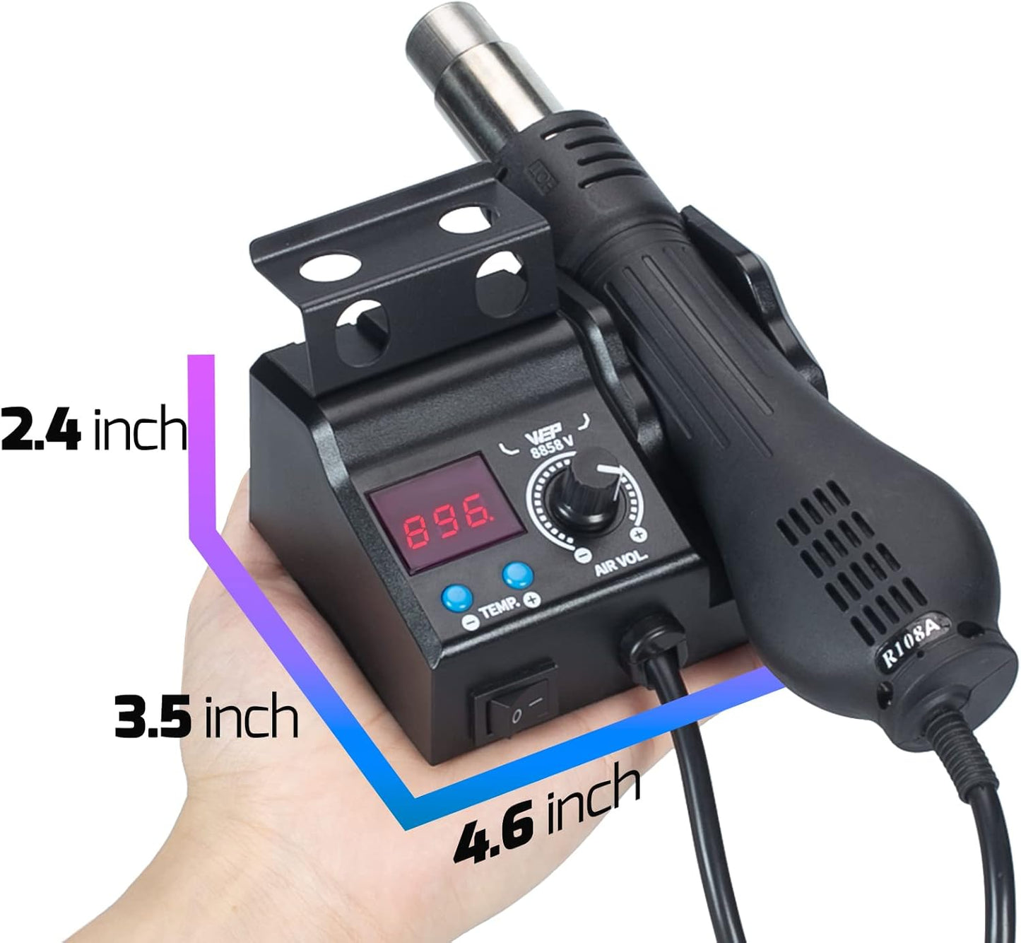WEP 8858-V Hot Air Rework Station Kit with Compact Size, Integrated Nozzle Holder, 3 Nozzles, 2 Tweezers, Adjustable Temperature& Air Volume, PID Program, °C/°F Conversion and More