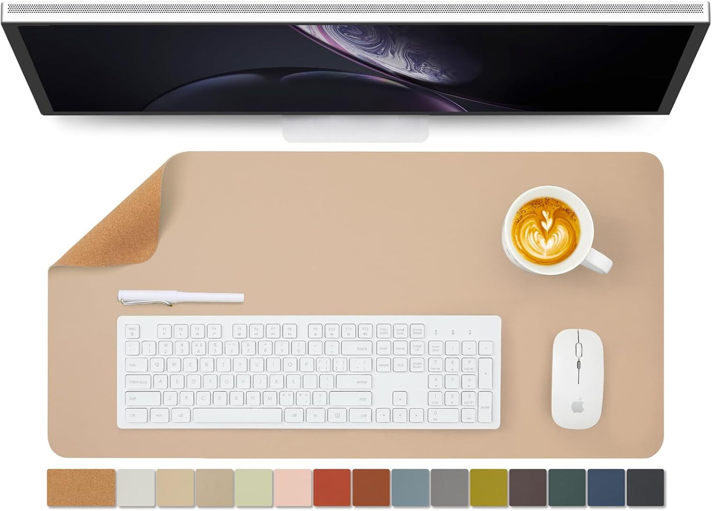 Cork Desk Mat - Dual-Sided Desk Pad for Office and Home - Desk Organization and Accessories - Ideal for Large Mouse Pad and Desk Mats on Top of Desks(Apricot,27.6"x 13.8")