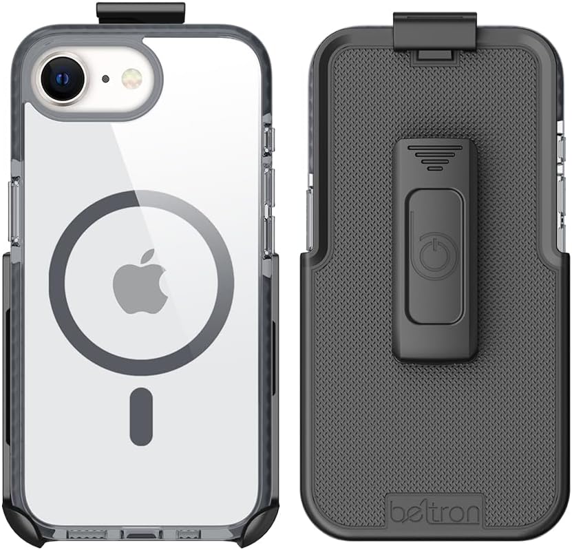 BELTRON Belt Case for iPhone 16e (2025), Slim Protective Transparent Case & Rotating Belt Clip Holster Combo (Compatible with MagSafe)