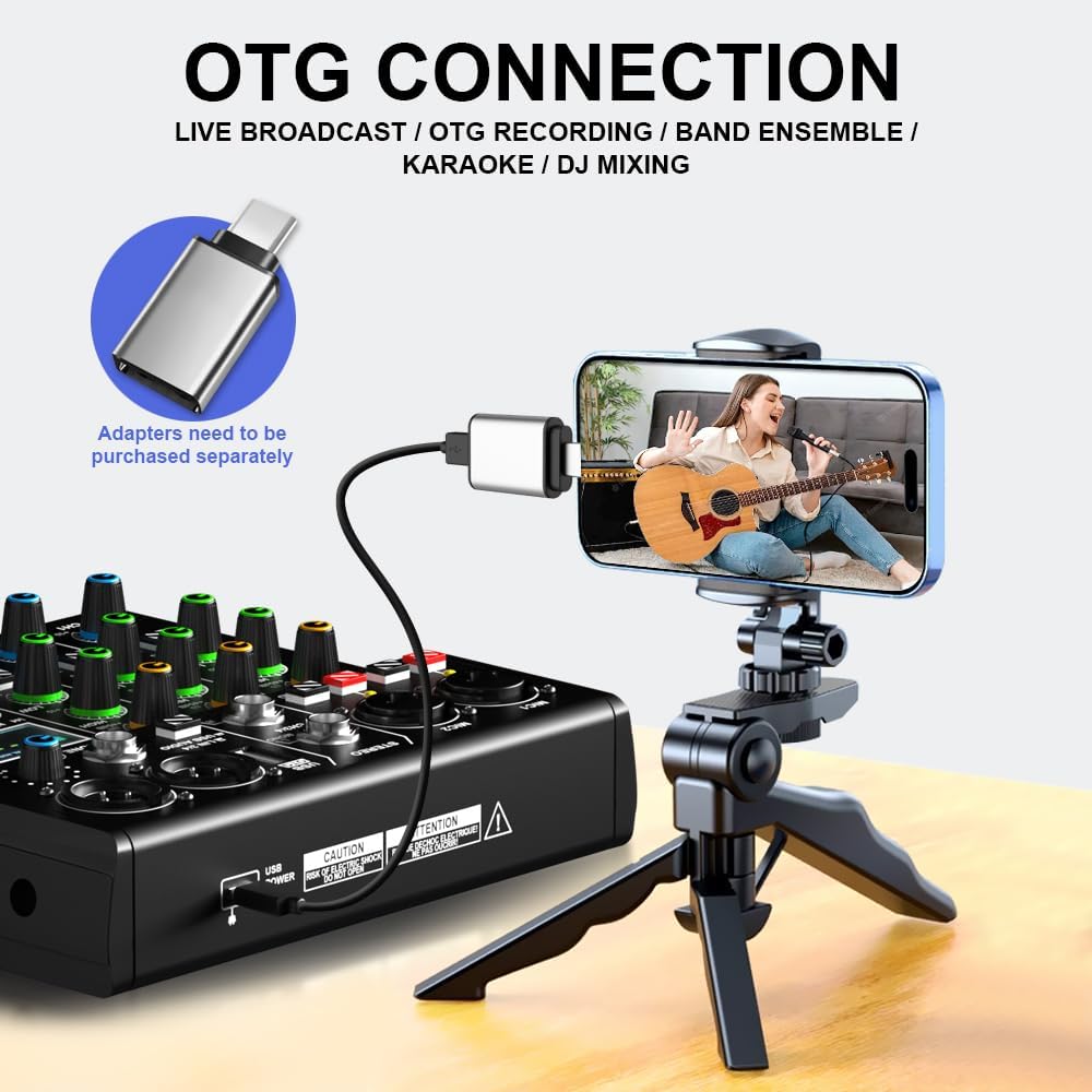 mw-4 black 4Channel Audio Mixer with 99 Sound Effects for PC,Portable Sound Mixing Console with BT USB Recording Input for Live Streaming,Podcasting