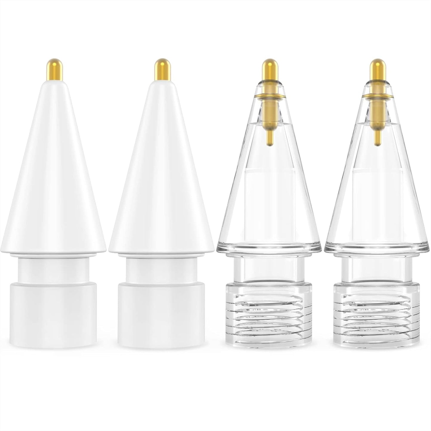 NIUTRENDZ 4 Pack Replacement Tips for Apple Pencil 2nd Generation and 1st Generation Fine Point Metal Tip, Wear-Resistant & Precise Control (1.95mm, White + Clear)