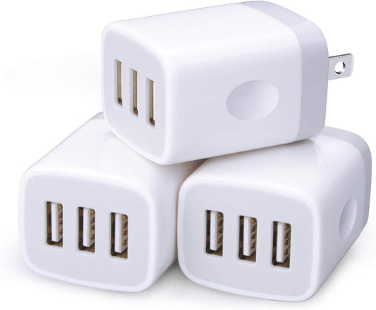 USB Charging Plug, Wall Charger Adapter, Sicodo 3Pack Universal Travel 3.1A 3Muti Port Fast Charging Block Compatible with iPhone 16 15 14 13 12 SE 11Pro,Samsung Galaxy S24 S23 S22 S21 Ultra, Google