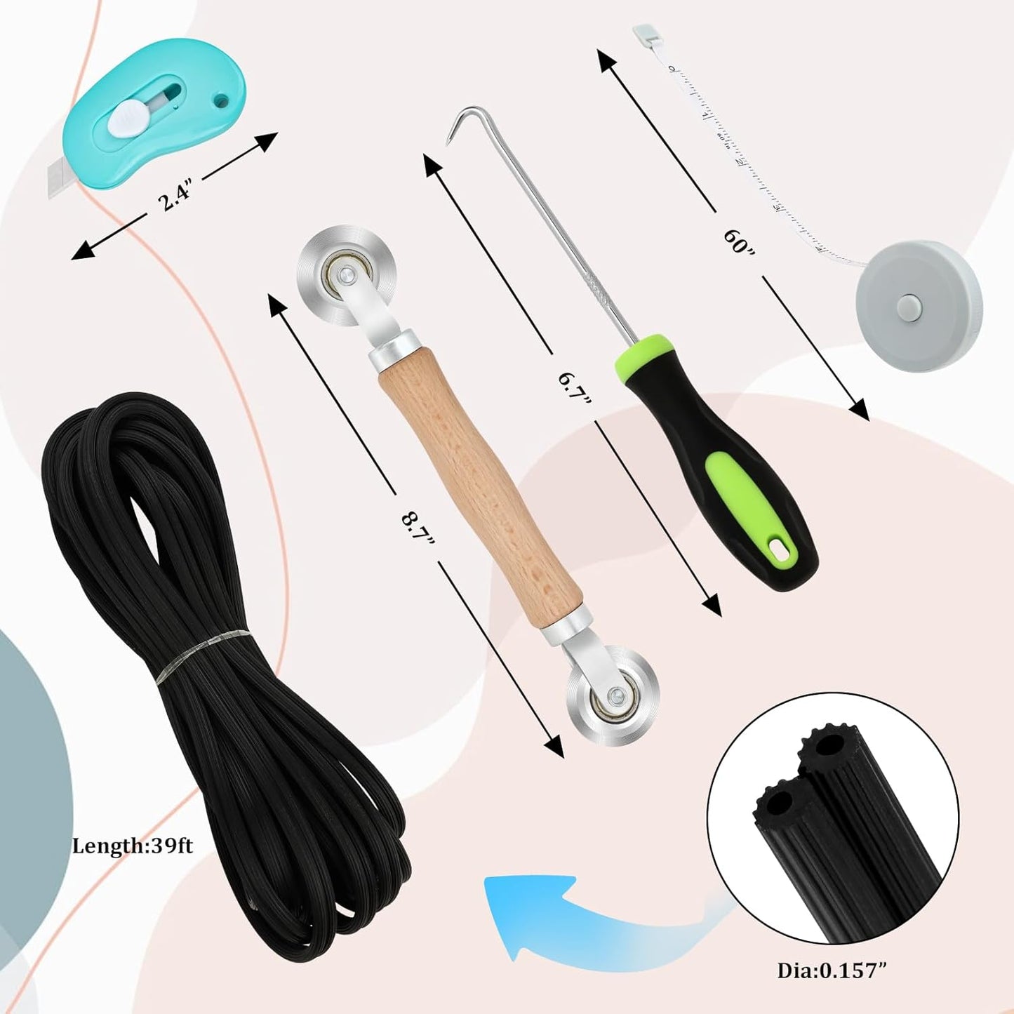 Windows Screen Replacement and Screen Door Repair Kit, 6Pcs Window Screen Fiberglass Mesh Kit - Window Screen & Screen Door Mesh & Screen Porch Repair Kit (Gray, 48" x 118")