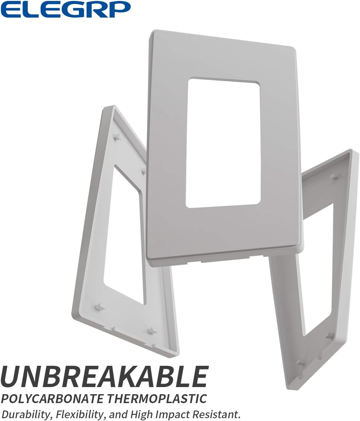 ELEGRP Matte White 1-Gang Screwless Decorative Wall Plates, Standard Size Unbreakable Thermoplastic Faceplate Cover for Decorator Receptacle Outlet Switch, UL Listed (100 Pack)