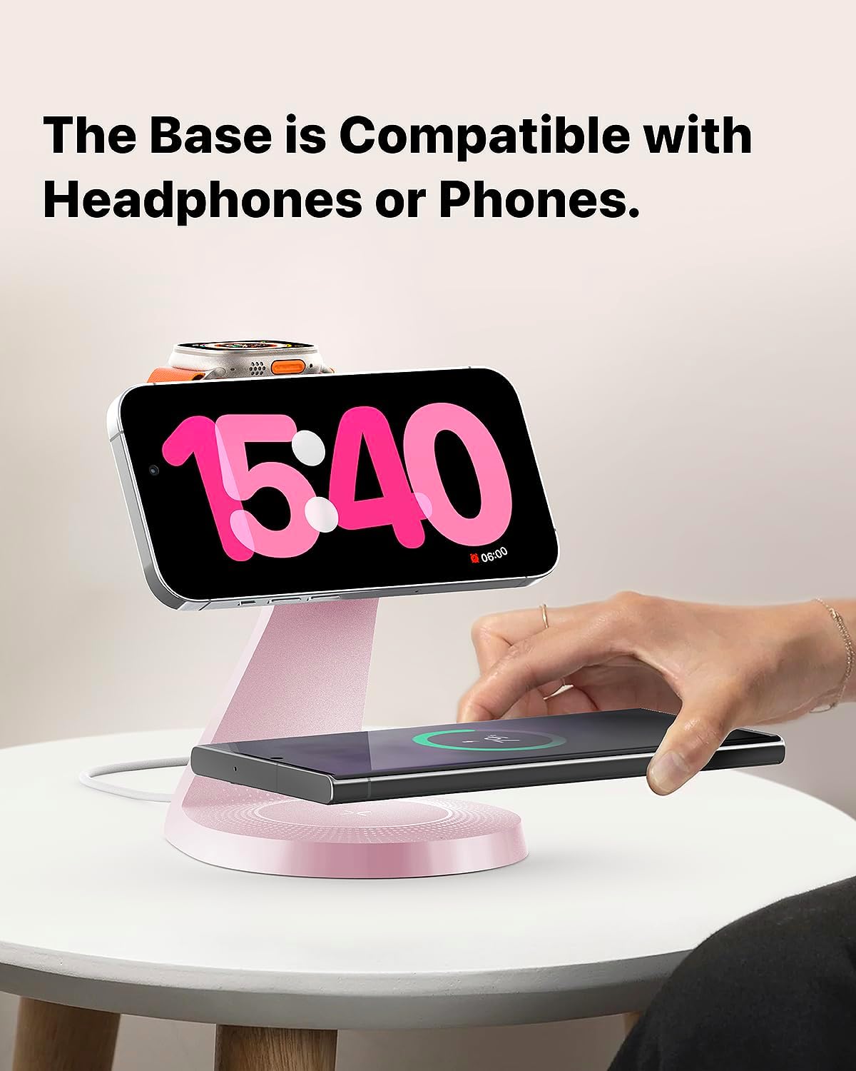 3 in 1 Charging Station for Apple Devices, Mag-Safe Charger Stand Fast Charging, Wireless Charger for iPhone 16/15/14/13/12 Series, & AirPods, & iWatch (USB-C Charger Included)