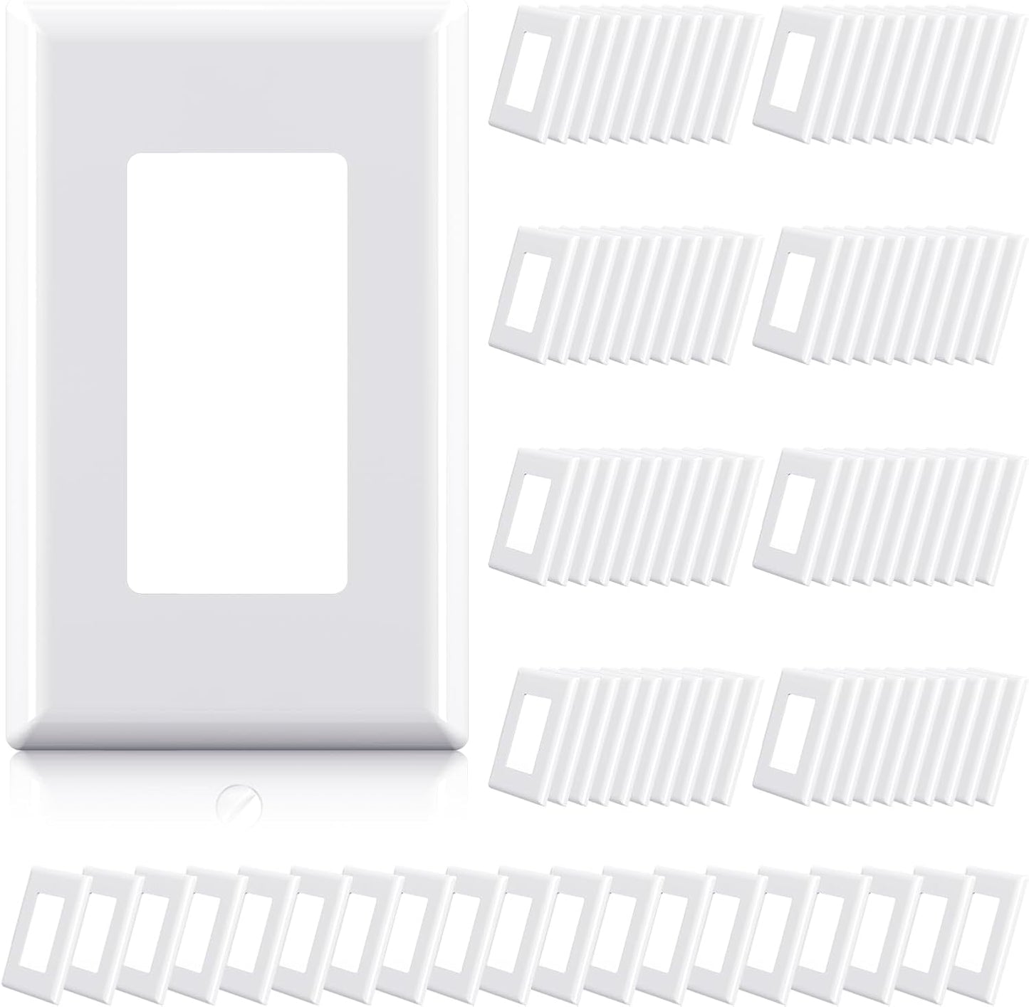 ELEGRP 1-Gang Screwless Decorator Wall Plates, Standard Size Unbreakable Thermoplastic Faceplate Cover for Decorator Receptacle Outlet Switch, UL Listed (100 Pack, Glossy White)