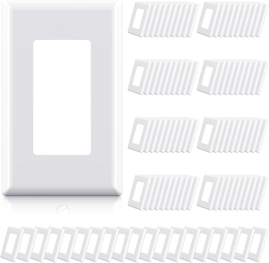 ELEGRP 1-Gang Screwless Decorator Wall Plates, Standard Size Unbreakable Thermoplastic Faceplate Cover for Decorator Receptacle Outlet Switch, UL Listed (100 Pack, Glossy White)