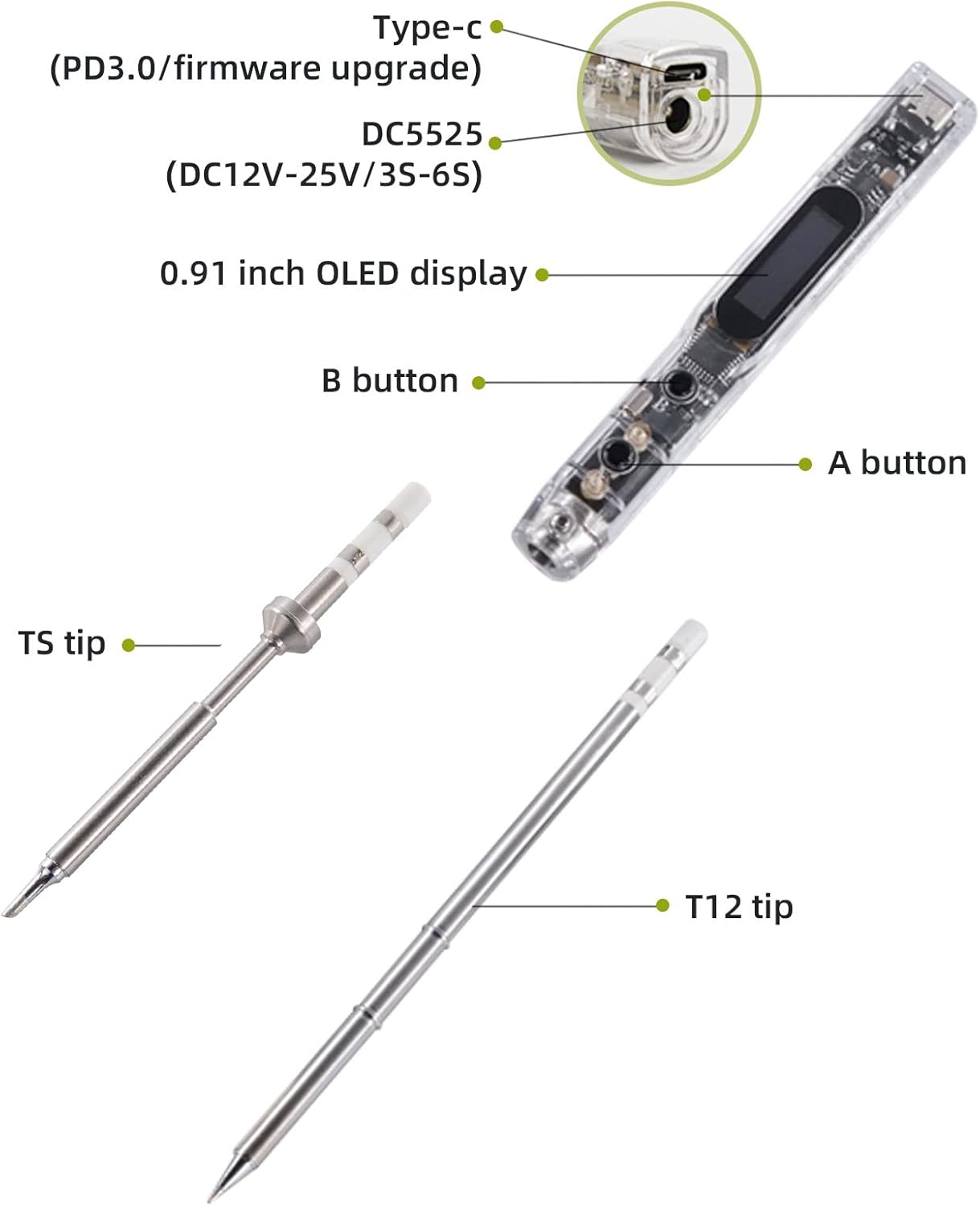 SEQURE SI012 Soldering Iron, 68W Electric Soldering Iron Kit Adjustable Temperature 212°F-842°F, 8S Fast Heating, Digital OLED, Auto Sleep, 19V Power Adapter, 2 Soldering Tips Portable Welding Tool